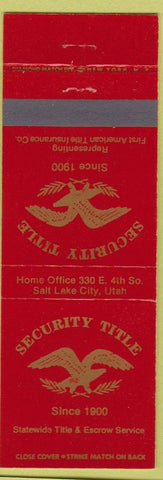 Matchbook Cover - Security Title Insurance Salt Lake City UT