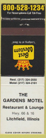 Matchbook Cover - Best Western Gardens Motel Litchfield IL Route 66
