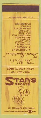 Matchbook Cover - Stan's Sports Sporting Goods CA Chain Oshman's #1