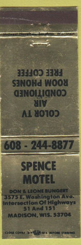 Matchbook Cover - Spence Motel Madison WI WORN
