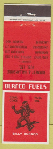 Matchbook Cover - Burnco Fuels coal coke Lincolnshire Lancashire UK WEAR