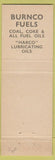 Matchbook Cover - Burnco Fuels coal coke Lincolnshire Lancashire UK WEAR