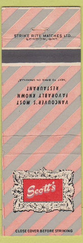 Matchbook Cover - Scott's Restaurant Vancouver BC