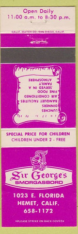 Matchbook Cover - Sir George's Smorgasbord House Hemet CA