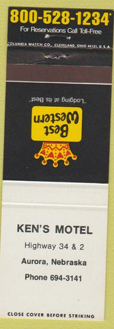 Matchbook Cover - Ken's Motel Best Western Aurora NE