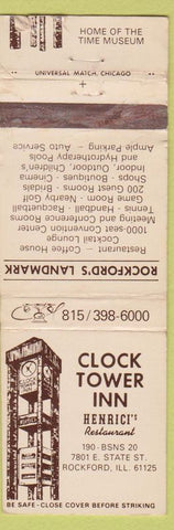 Matchbook Cover - Clock Tower Inn Henrici's Restaurant Rockford IL