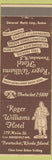 Matchbook Cover - Roger Williams Hotel Pawtucket RI