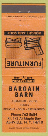 Matchbook Cover - Bargain Barn Ashville NY furniture orange WEAR