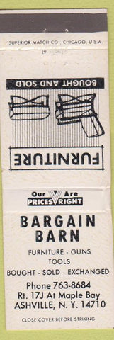 Matchbook Cover - Bargain Barn Ashville NY furniture white WEAR