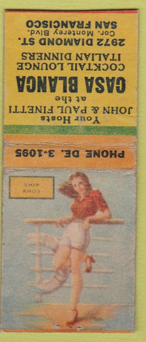 Matchbook Cover - Casa Blanca Italian San Francisco CA WORN pinup BOBTAIL