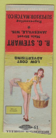Matchbook Cover - RC Stewart Superior Match Janesville WI WORN pinup BOBTAIL