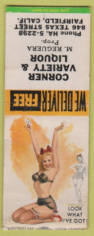 Matchbook Cover - Corner Variety Liquor Fairfield CA pinup BOBTAIL