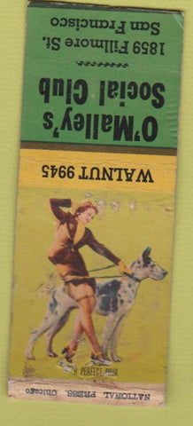 Matchbook Cover - O'Malley's Social Club San Francisco CA WORN pinup BOBTAIL