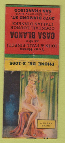 Matchbook Cover - Casa Blanca Italian San Francisco CA pinup BOBTAIL