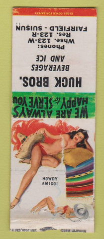 Matchbook Cover - Huck Bros Suisun Fairfield CA pinup BOBTAIL