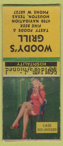 Matchbook Cover - Woody's Grill Houston TX pinup BOBTAIL