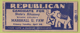 Matchbook Cover - Marshall U Faw State's Attorney fulton IL BOBTAIL