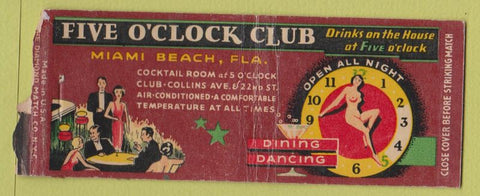 Matchbook Cover - Five O Clock Club Miami Beach FL girlie BOBTAIL