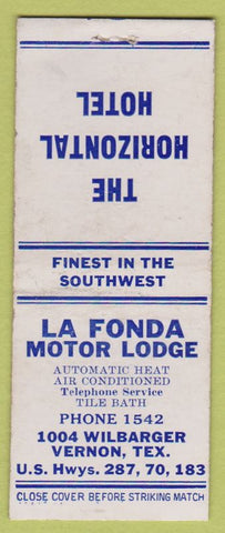 Matchbook Cover - La Fonda Motor Hotel Vernon TX BOBTAIL