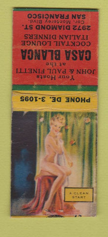 Matchbook Cover - Casa Blanca Italian San Francisco CA BOBTAIL