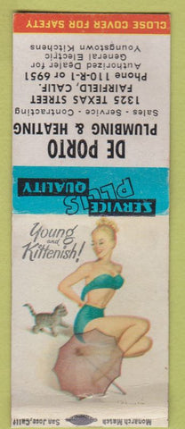 Matchbook Cover - De Porto Plumbing Heating Fairfield CA GE BOBTAIL