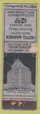 Matchbook Cover - Hotel Manger Boston MA Federal LONG POOR