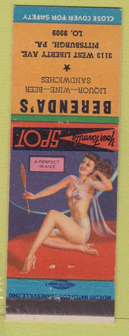 Matchbook Cover - Berenda's Restaurant Bar Pittsburgh PA pinup'