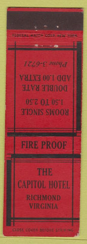 Matchbook Cover - Capitol Hotel Richmond VA Federal