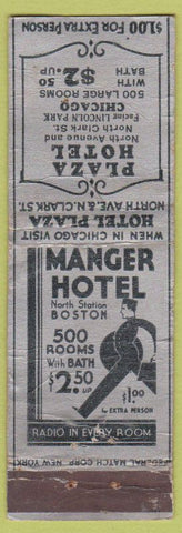 Matchbook Cover - Plaza Hotel Manger Hotel Chicago IL Federal LONG WEAR