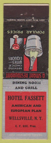Matchbook Cover - Hotel Fassett Wellsville NY Federal
