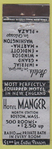 Matchbook Cover - Hotel Manger Boston MA Federal