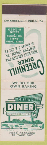 Matchbook Cover - Greenhill Diner Newtown Square PA