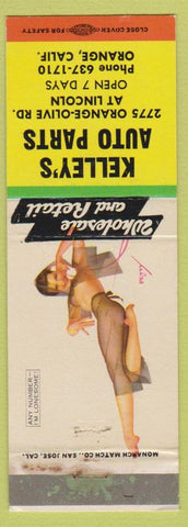 Matchbook Cover - Kelley's Auto Parts Orange CA pinup WEAR'