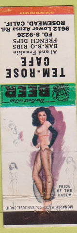 Matchbook Cover - Tem Rose Cafe Rosemead CA pinup BBQ