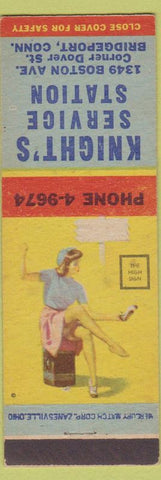 Matchbook Cover - Knight's Service oil gas Bridgeport CT pinup'