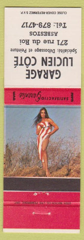Matchbook Cover - Garage Lucien Cote Asbestos QC pinup red