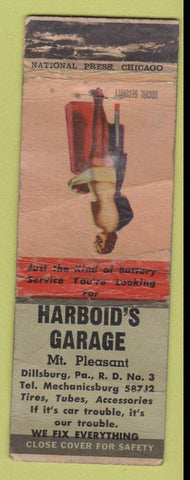 Matchbook Cover - Harbold's Garage Dillsburg PA pinup WORN'