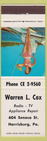 Matchbook Cover - Warren Cox Radio TV Repair Harrisburg PA pinup