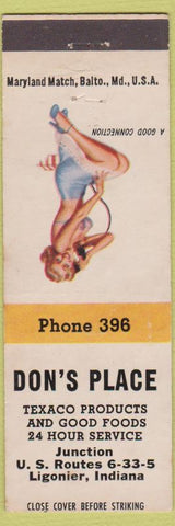 Matchbook Cover - Don's Place Ligonier IN Texaco oil gas pinup'