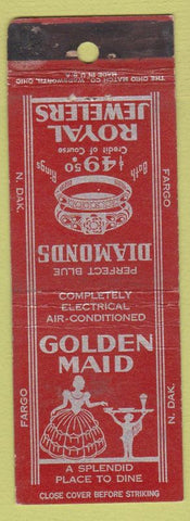 Matchbook Cover - Golden Maid Jewelery Diamonds girlie Fargo ND