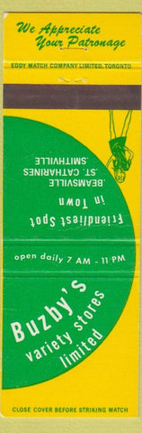 Matchbook Cover - Buzby's Variety St Catharines Smithville Beamsville girlie'