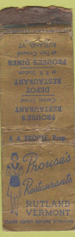 Matchbook Cover - Prouses's Restaurants Rutland VT girlie POOR'