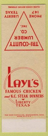Matchbook Cover - Layl's Chicken Liberty TX lumber SAMPLE'