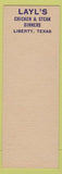 Matchbook Cover - Layl's Chicken Liberty TX lumber SAMPLE'