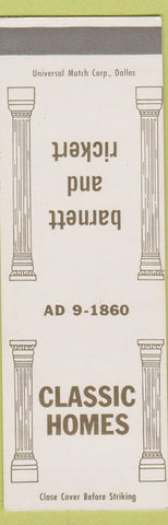 Matchbook Cover - Classic Homes Barnett Rickert SAMPLE