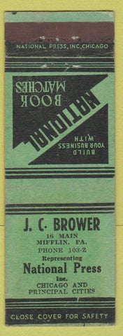 Matchbook Cover - JC Browner National Press Matchbooks Mifflin PA