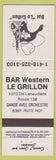 Matchbook Cover - Bar Western Le Grillon QC girlie