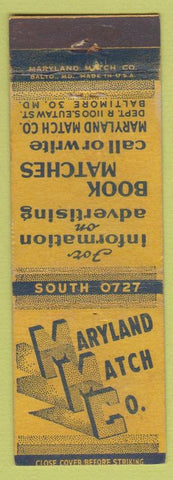 Matchbook Cover - Maryland Match Co Baltimore MD yellow