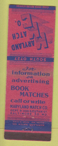 Matchbook Cover - Maryland Match Co Baltimore MD red