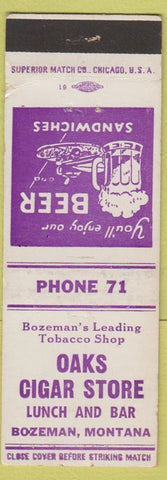 Matchbook Cover - Oaks Cigar Store Bozeman MT Low Phone #